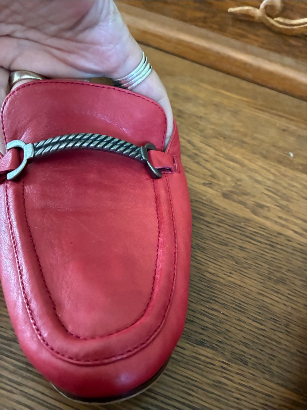 Patricia Nash Red Leather Loafers with Silver-Tone Bit - Picture 4 of 7